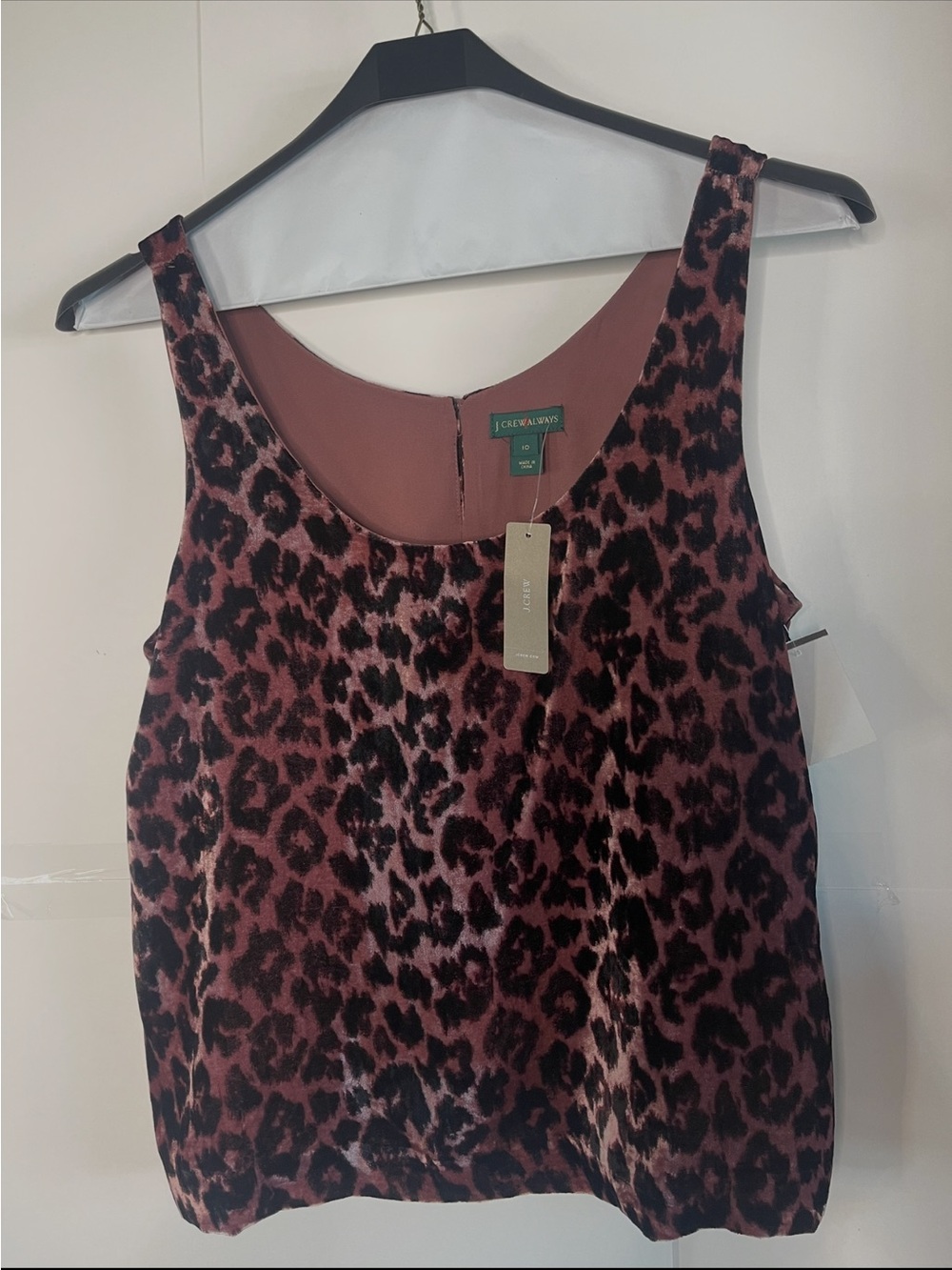J Crew Always Brown Leopard Print Velvet Tank Top NWT size 10